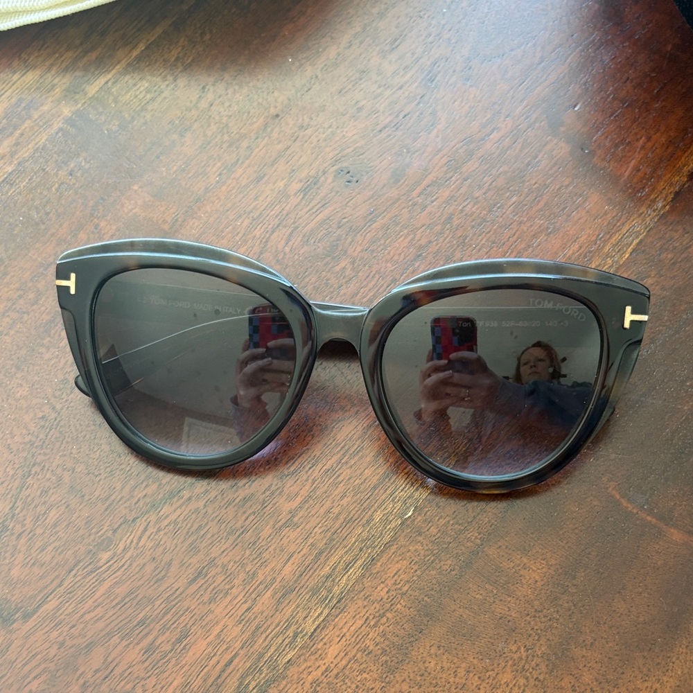 Tom Ford Women's Tortoiseshell Cat-Eye Sunglasses with Gold T Logo